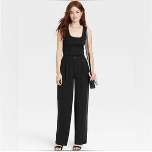 Women's High-Rise Relaxed Fit Baggy Wide Leg Trousers - A New Day™ Black 10